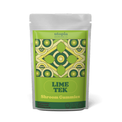 Lime Tek psilocybin gummies by Utopia – 150mg psilocybin magic mushroom edibles per gummy, 3000mg total, dual-extracted with citrus for enhanced effects